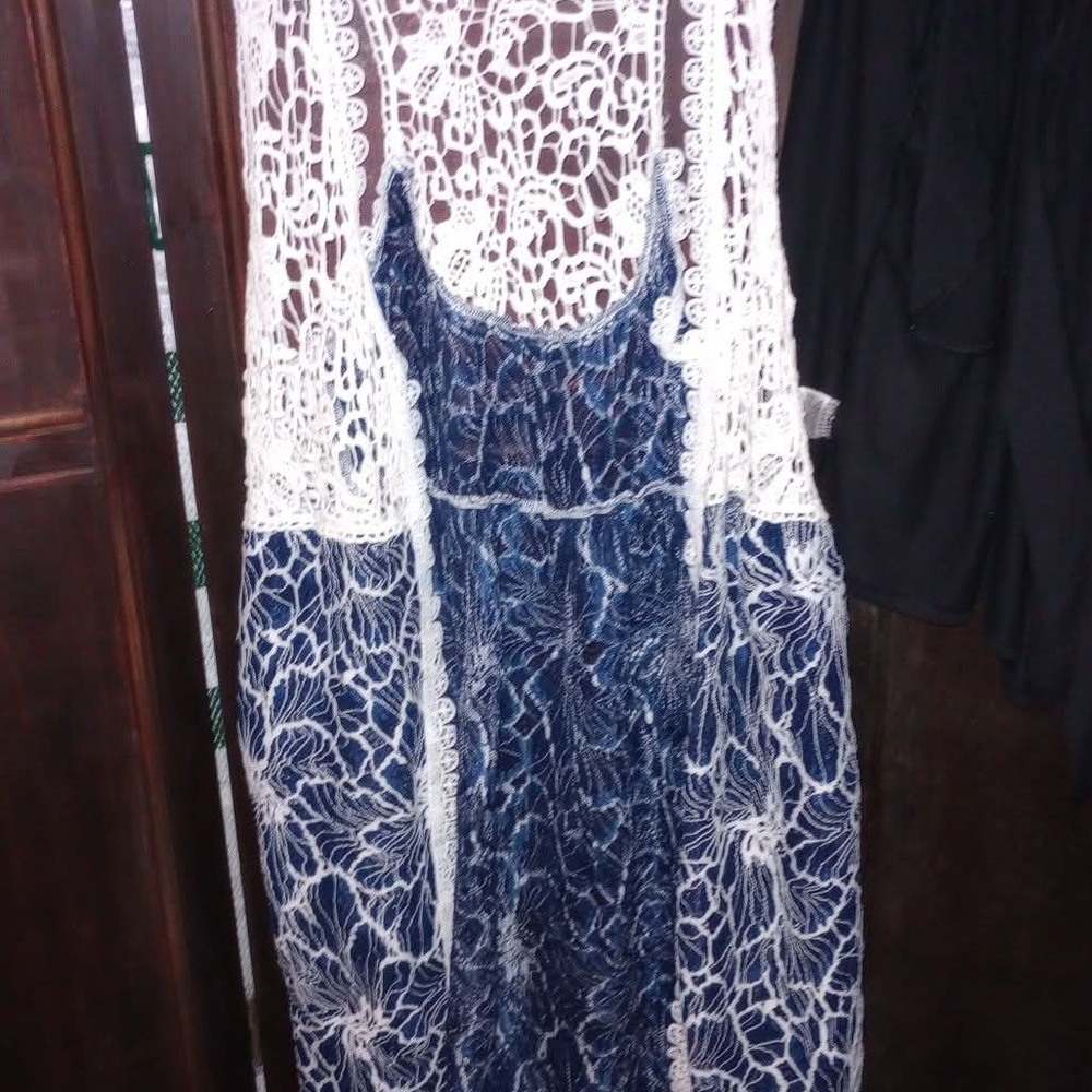 Cato Blue and White Lace Blouse